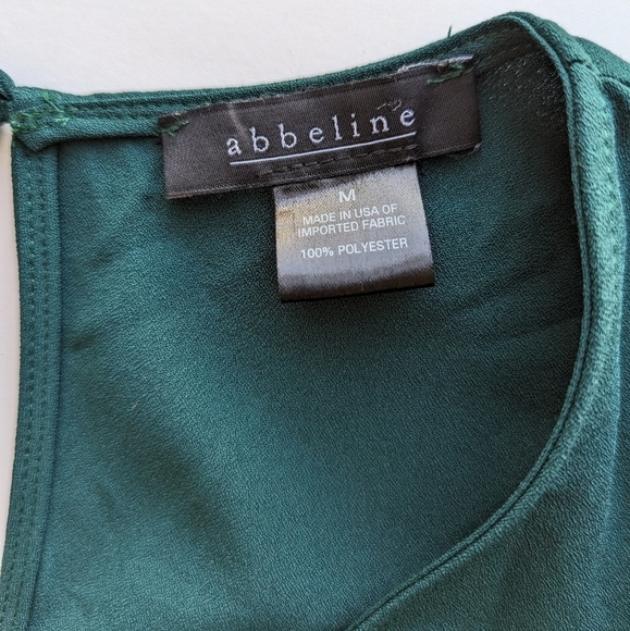 Abbeline Deep V-Neck Faux Wrap Career Dress Blouson Sleeves Forest Green - sz M - Picture 6 of 9